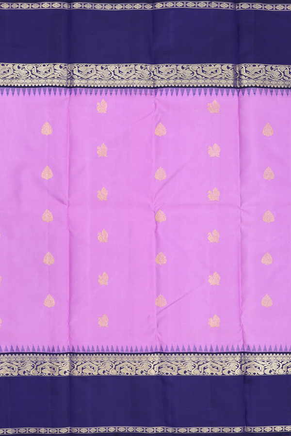 Kanchipuram Silk Saree In Lotus Pink With Peacock Buttas