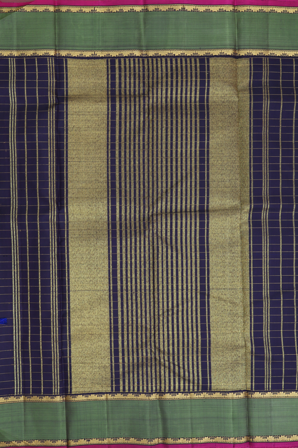 Kanchipuram Silk Saree In Navy Blue With Checks Design