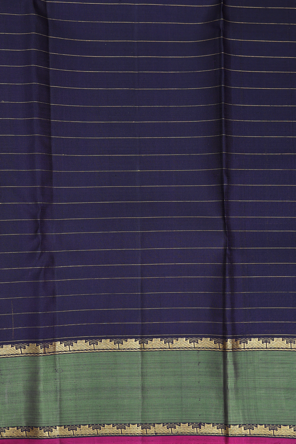 Kanchipuram Silk Saree In Navy Blue With Checks Design