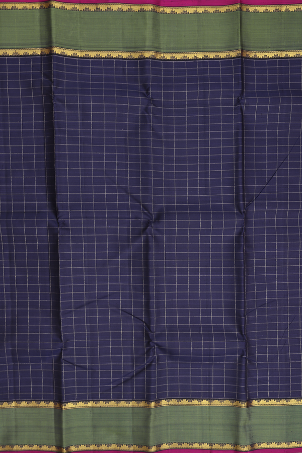 Kanchipuram Silk Saree In Navy Blue With Checks Design