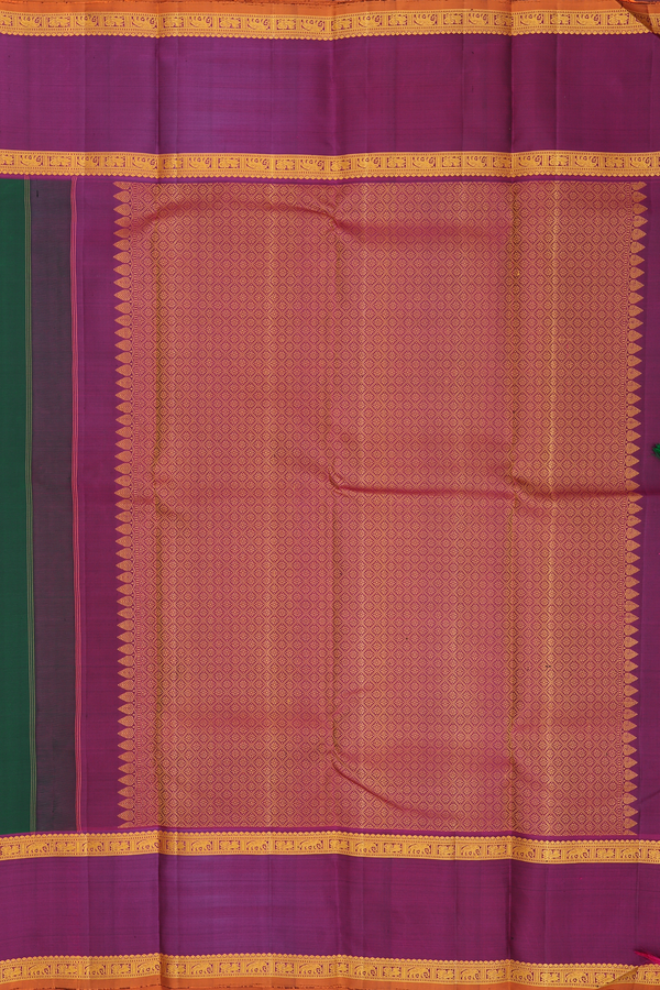 kanchipuram Silk Saree In Forest Green With Peacock Buttas