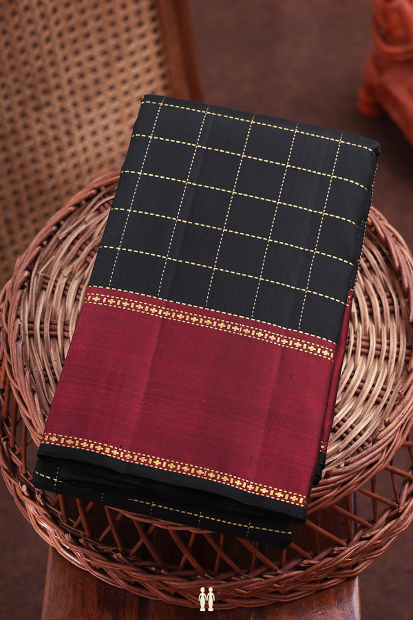 Kanchipuram Silk Saree In Black With Checks Design