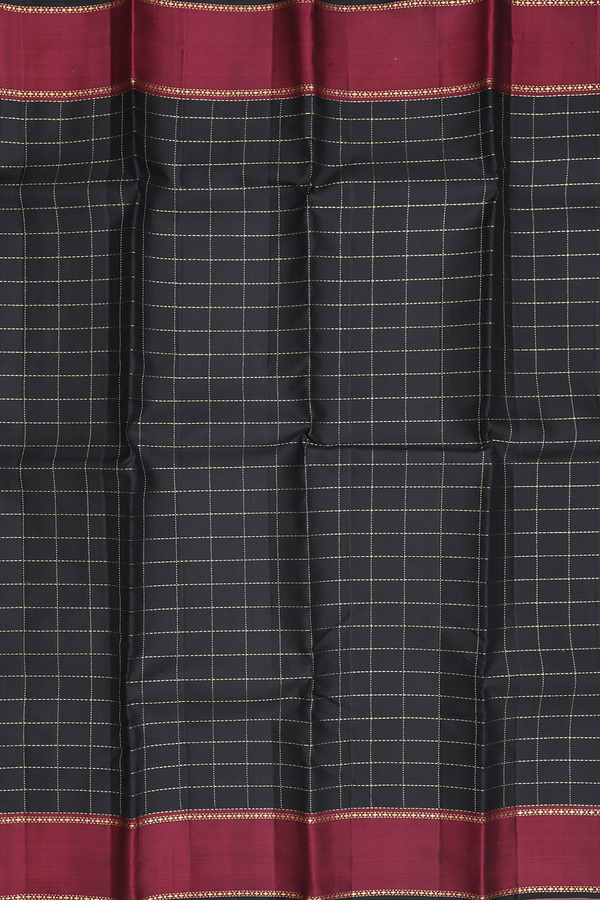 Kanchipuram Silk Saree In Black With Checks Design
