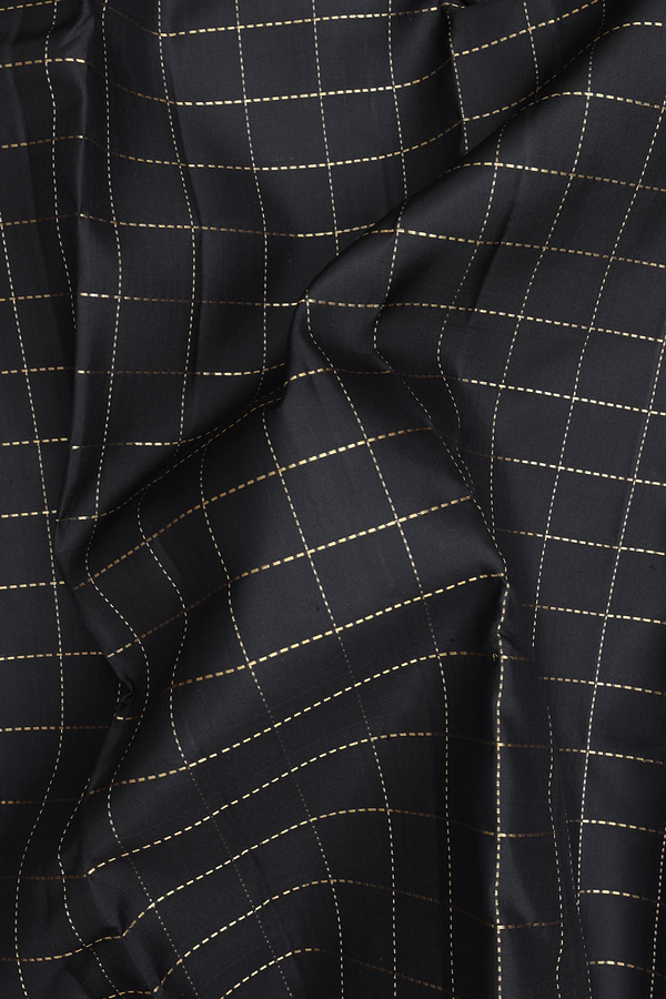 Kanchipuram Silk Saree In Black With Checks Design