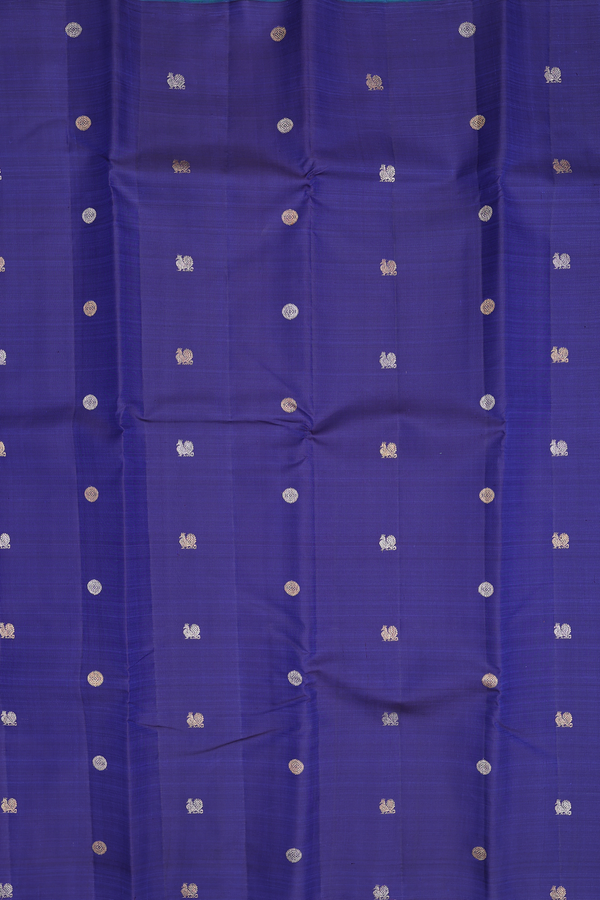 Kanchipuram Silk Saree In Royal Blue With Peacock Buttas