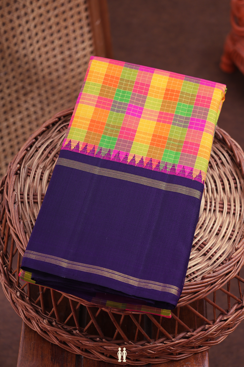 Kanchipuram Silk Saree In Multicolor With Checks Design