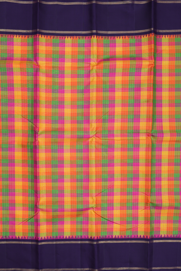 Kanchipuram Silk Saree In Multicolor With Checks Design
