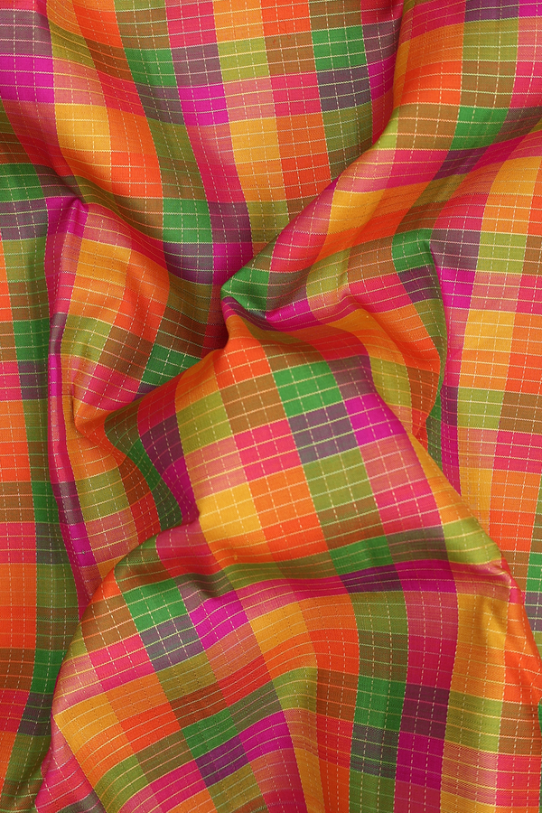Kanchipuram Silk Saree In Multicolor With Checks Design
