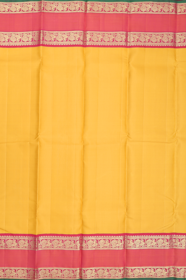 Kanchipuram Silk Saree In Yellow With Rettai Pettu Border