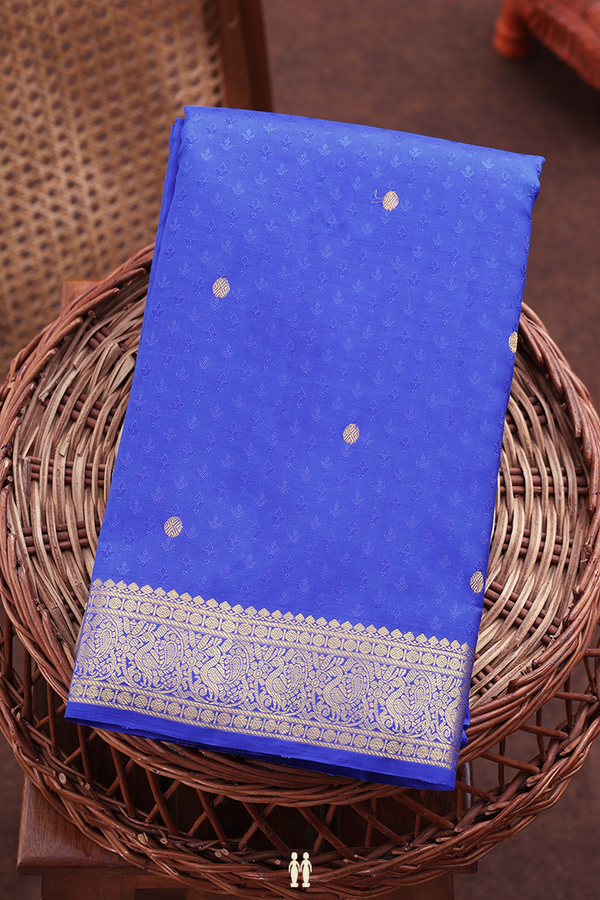 Kanchipuram Silk Saree In Indigo Blue With Jacquard Pattern