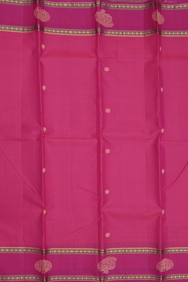 Kanchipuram Silk Saree In Rani Pink With Floral Buttas