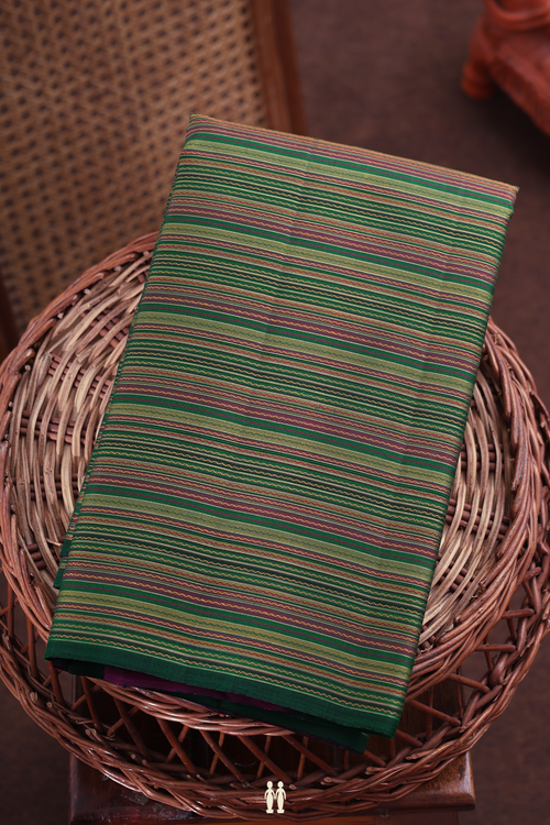 Kanchipuram Silk Saree In Multicolor With Stripes Design
