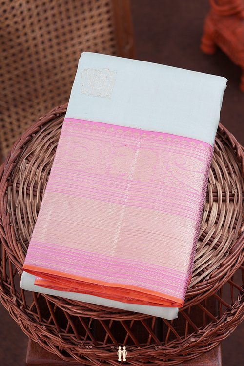 Kanchipuram Silk Saree In Pale Blue With Paisley Buttas