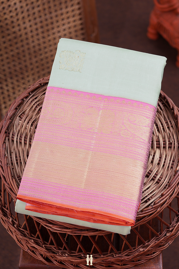 Kanchipuram Silk Saree In Pale Blue With Paisley Buttas