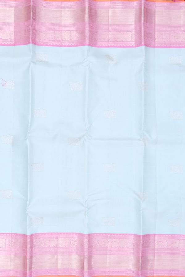 Kanchipuram Silk Saree In Pale Blue With Paisley Buttas