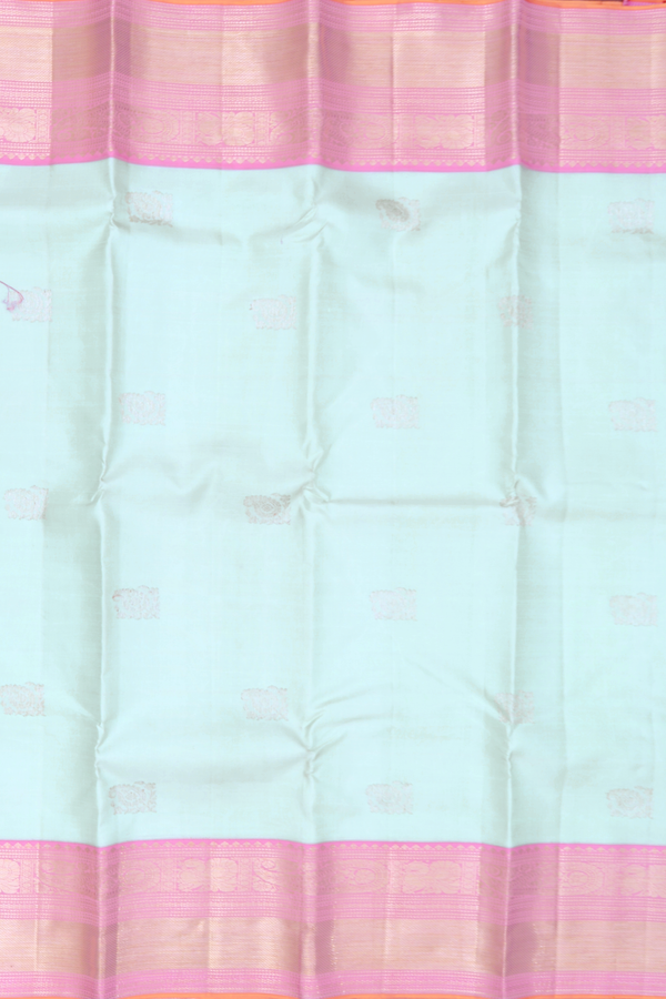 Kanchipuram Silk Saree In Pale Blue With Paisley Buttas