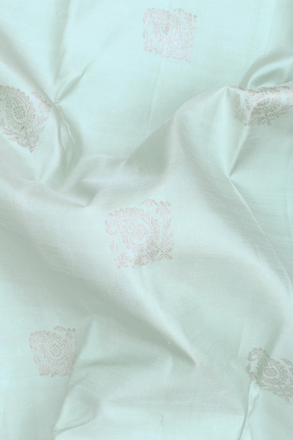Kanchipuram Silk Saree In Pale Blue With Paisley Buttas
