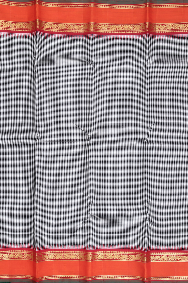 Kanchipuram Silk Saree In Black And White With Checks Design