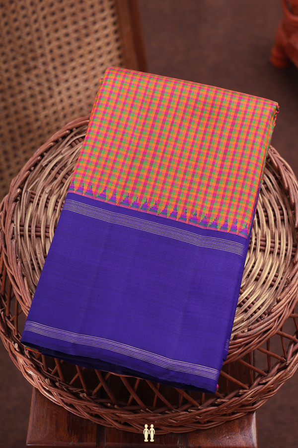 Kanchipuram Silk Saree In Multicolor With Checks Design