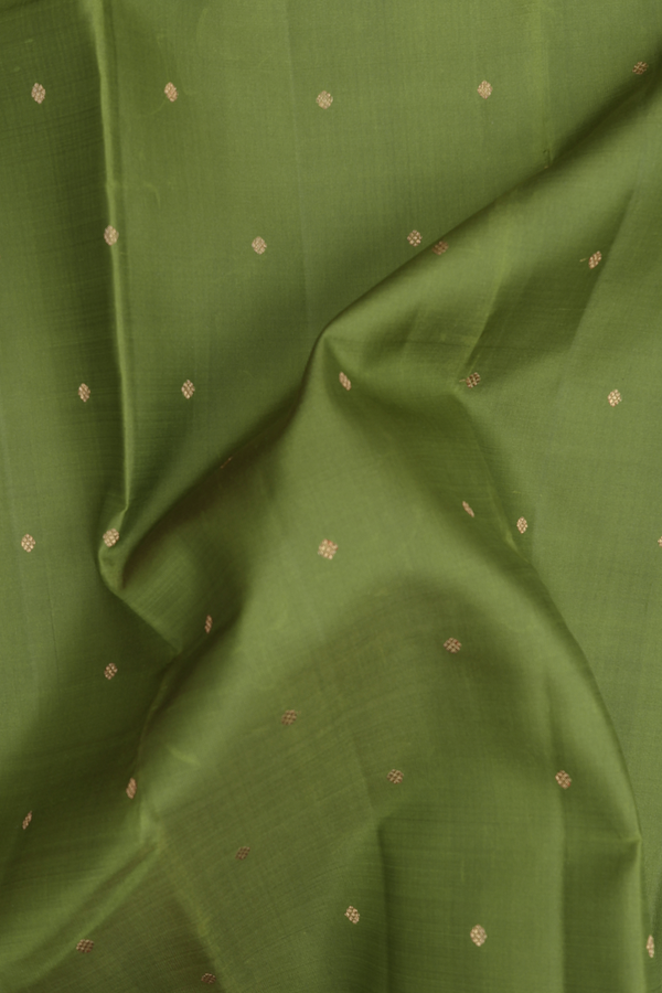 Kanchipuram Silk Saree In Olive Green With Zari Buttis