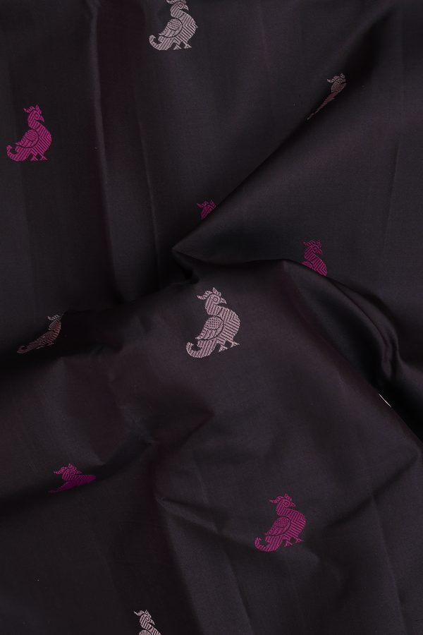 Kanchipuram Silk Saree In Dark Oak Brown With Peacock Buttas