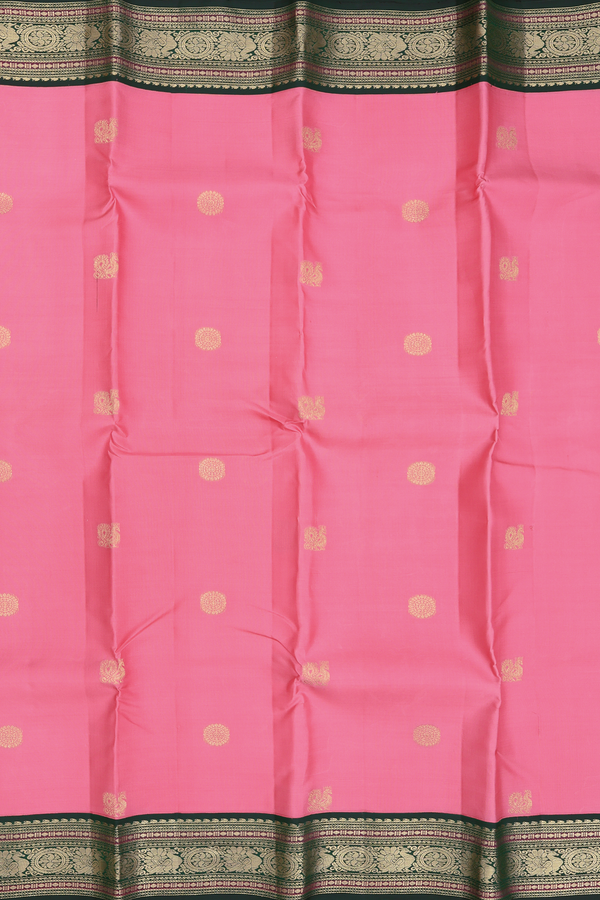 kanchipuram Silk Saree In Pink With Peacock Buttas