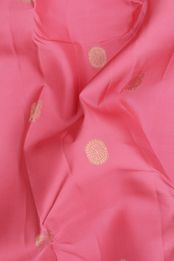 kanchipuram Silk Saree In Pink With Peacock Buttas