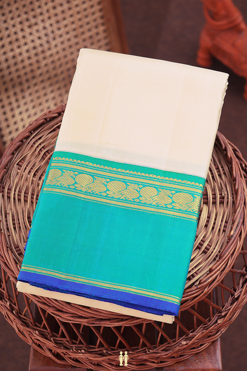 Kanchipuram Silk Saree In Off White With Contrast Border