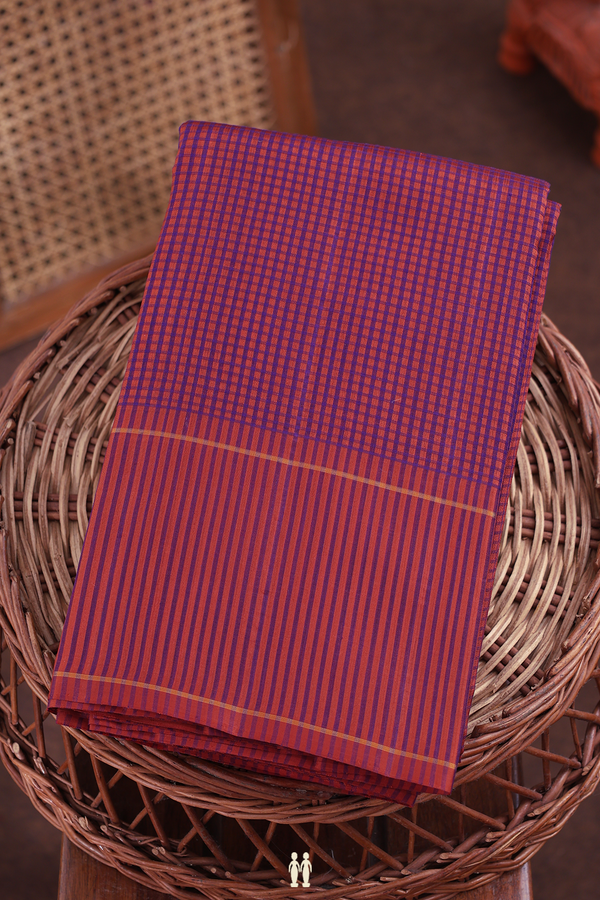Koorainadu Silk Cotton Saree In Purple And Brown With Checks