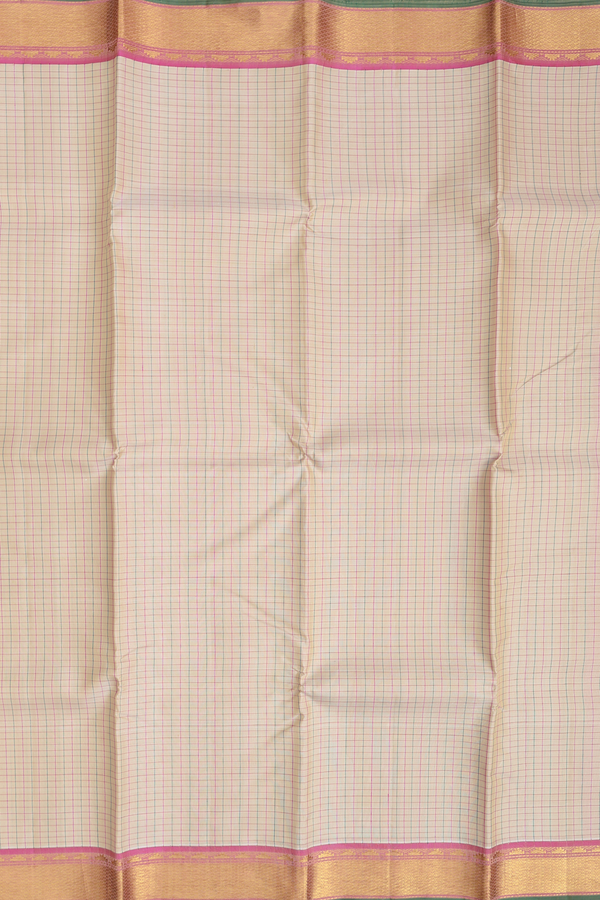Kanchipuram Silk Saree In Cream Color With Checks Design