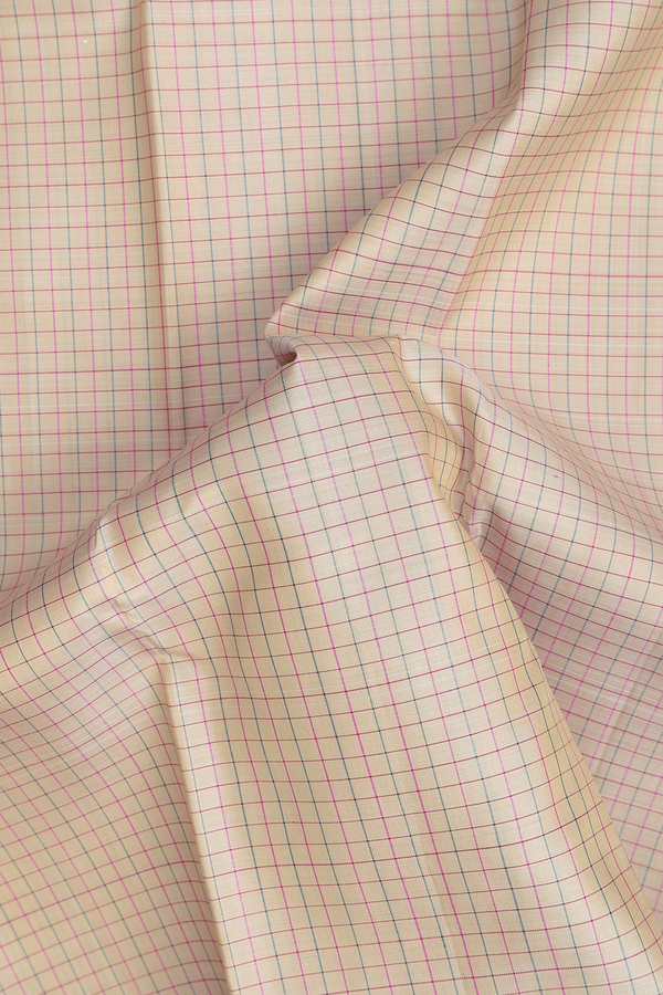 Kanchipuram Silk Saree In Cream Color With Checks Design