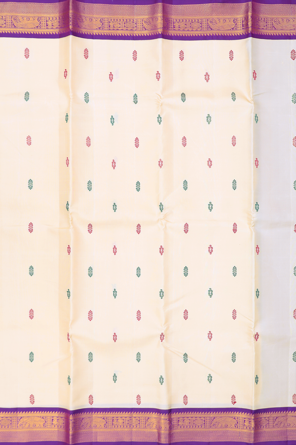 Kanchipuram Silk Saree In Off White With Threadwork Buttas