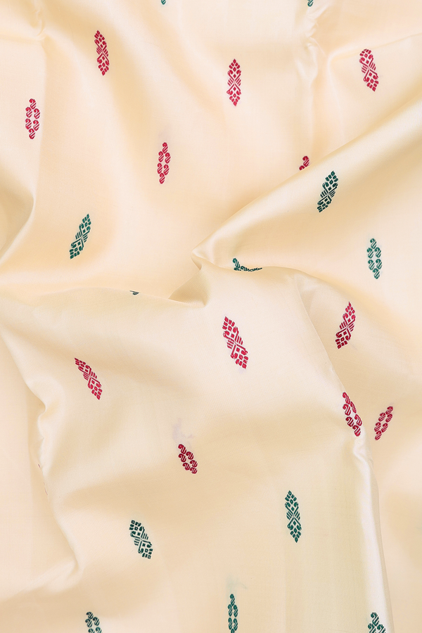 Kanchipuram Silk Saree In Off White With Threadwork Buttas