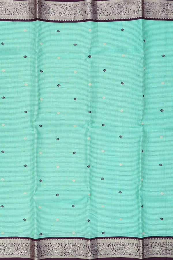 Linen Kanchipuram Silk Saree Green Along Stripes With Buttas