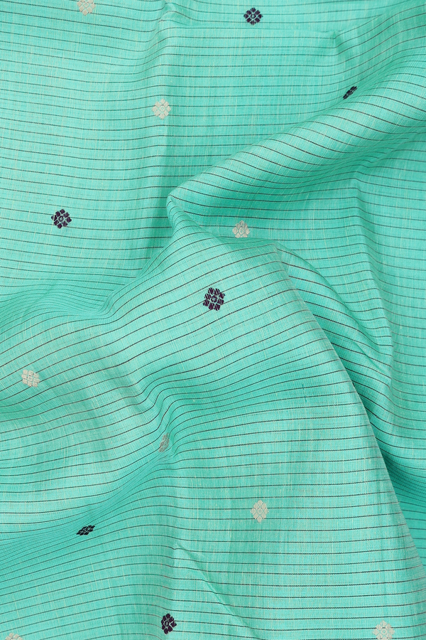 Linen Kanchipuram Silk Saree Green Along Stripes With Buttas