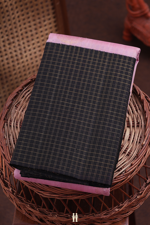 Kanchipuram Silk Saree In Pink Along Stripes With Motifs