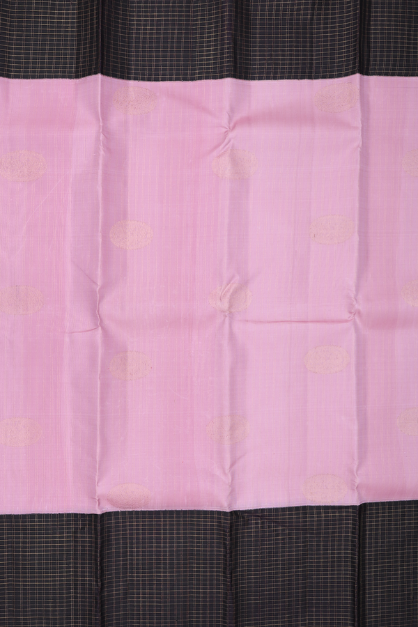 Kanchipuram Silk Saree In Pink Along Stripes With Motifs