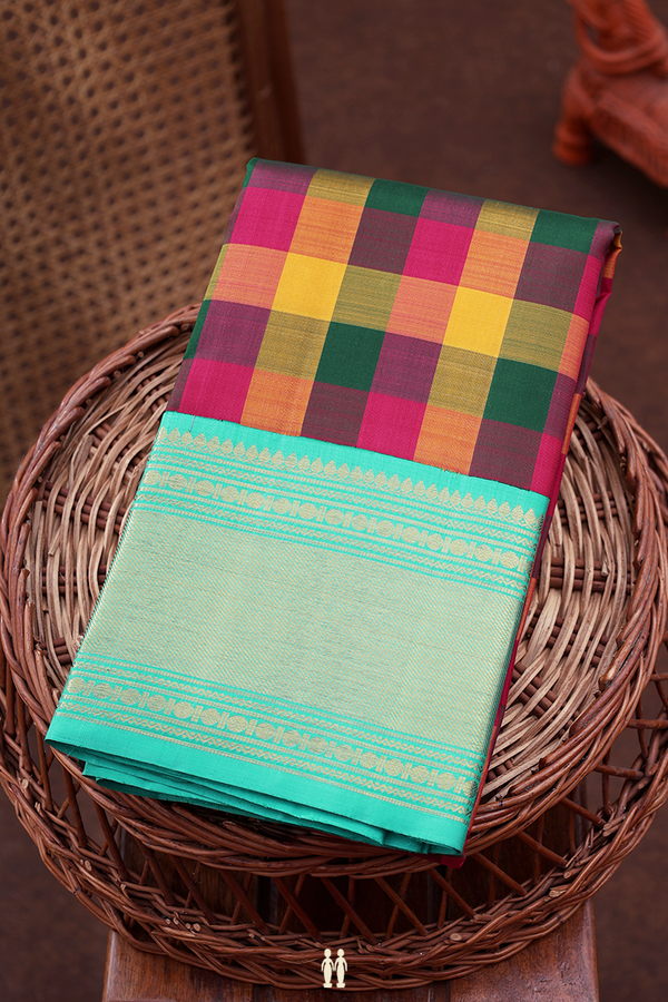 Kanchipuram Silk Saree In Multicolor With Checks Design