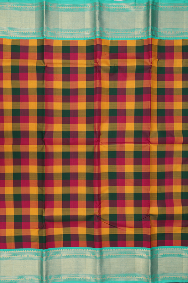 Kanchipuram Silk Saree In Multicolor With Checks Design