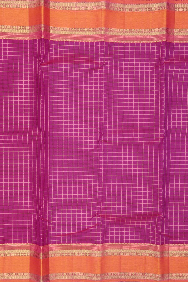 Kanchipuram Silk Saree In Purple Rose With Checks Design