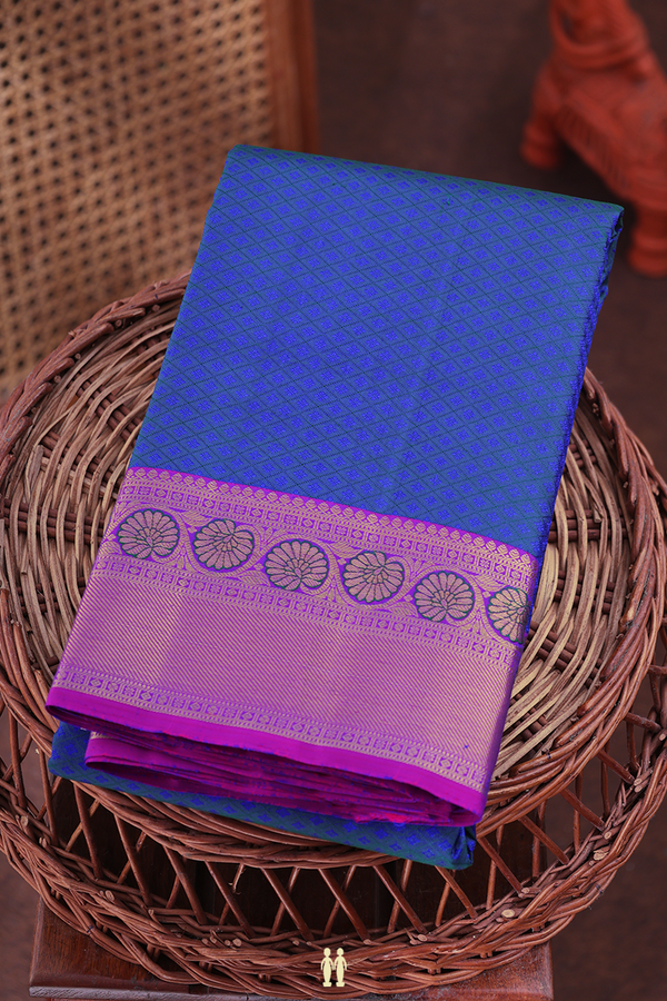 Kanchipuram Silk Saree In Blue With Jacquard Pattern