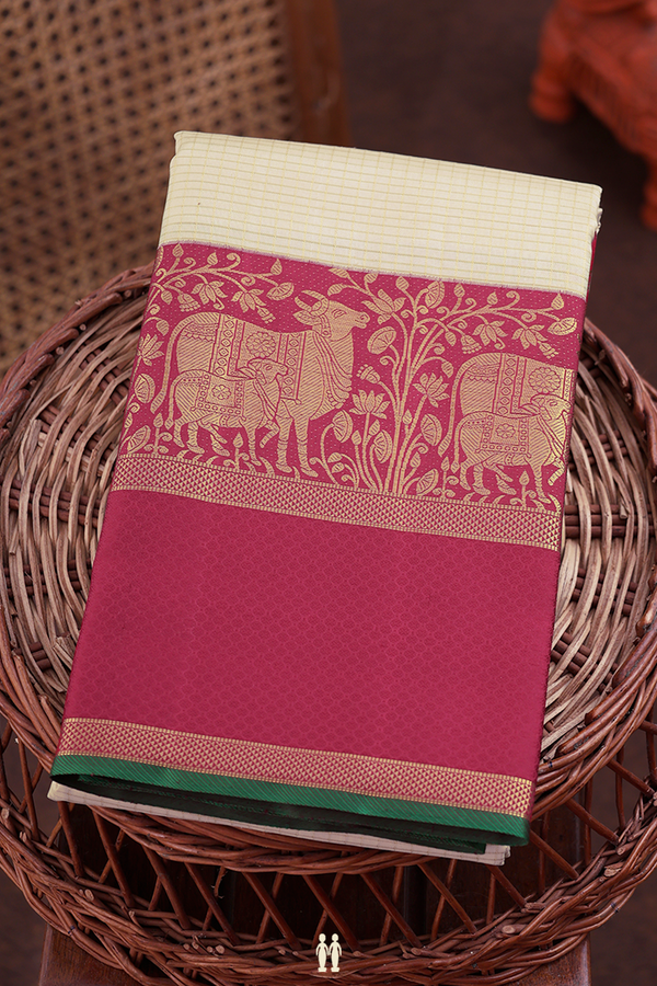 Kanchipuram Silk Saree In Off White With Checks Design