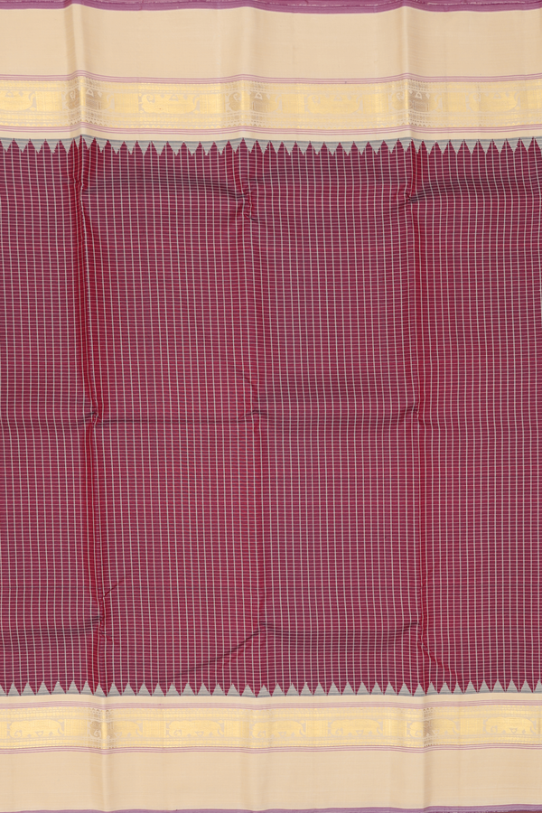 Kanchipuram Silk Saree In Maroon With Checks Design