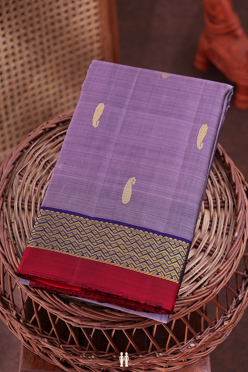Kanchipuram Silk Saree In Dusty Purple With Paisley Buttas