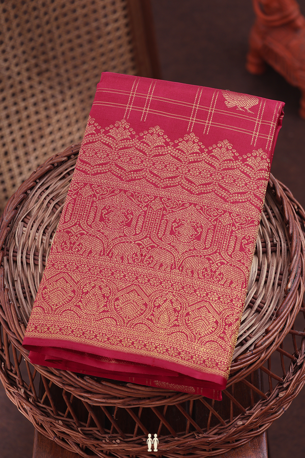 Kanchipuram Silk Saree In Red With Checks Design