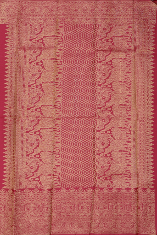 Kanchipuram Silk Saree In Red With Checks Design
