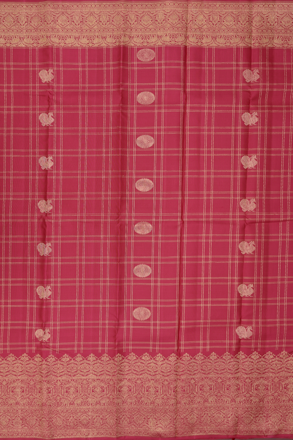 Kanchipuram Silk Saree In Red With Checks Design