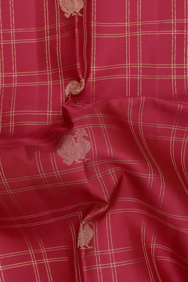 Kanchipuram Silk Saree In Red With Checks Design
