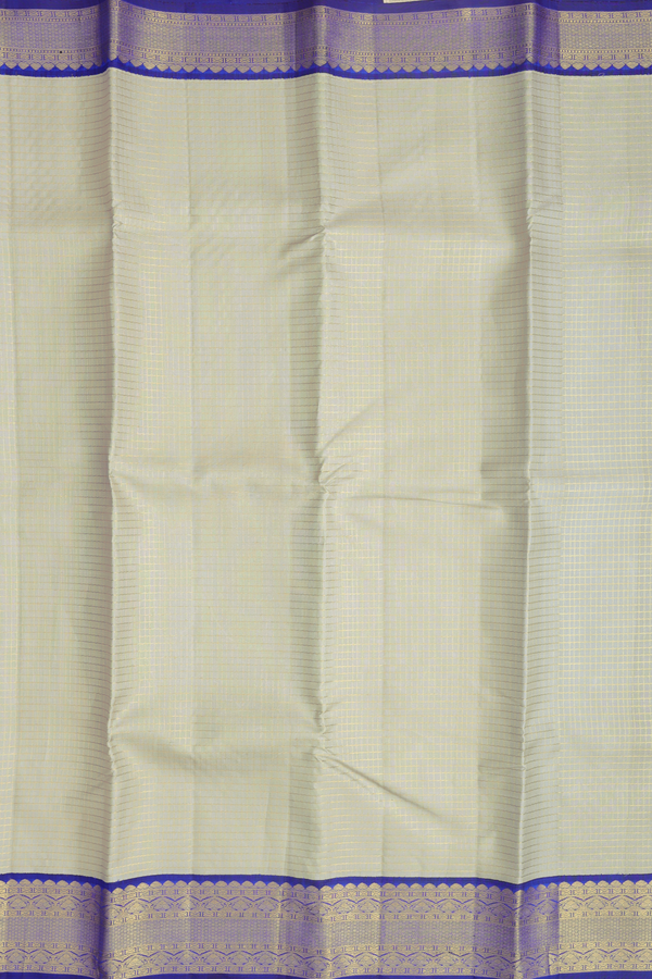Kanchipuram Silk Saree In Pastel Grey With Checks Design