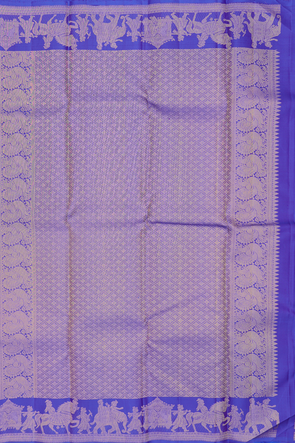 Kanchipuram Silk Saree In Indigo Blue With Peacock Buttas